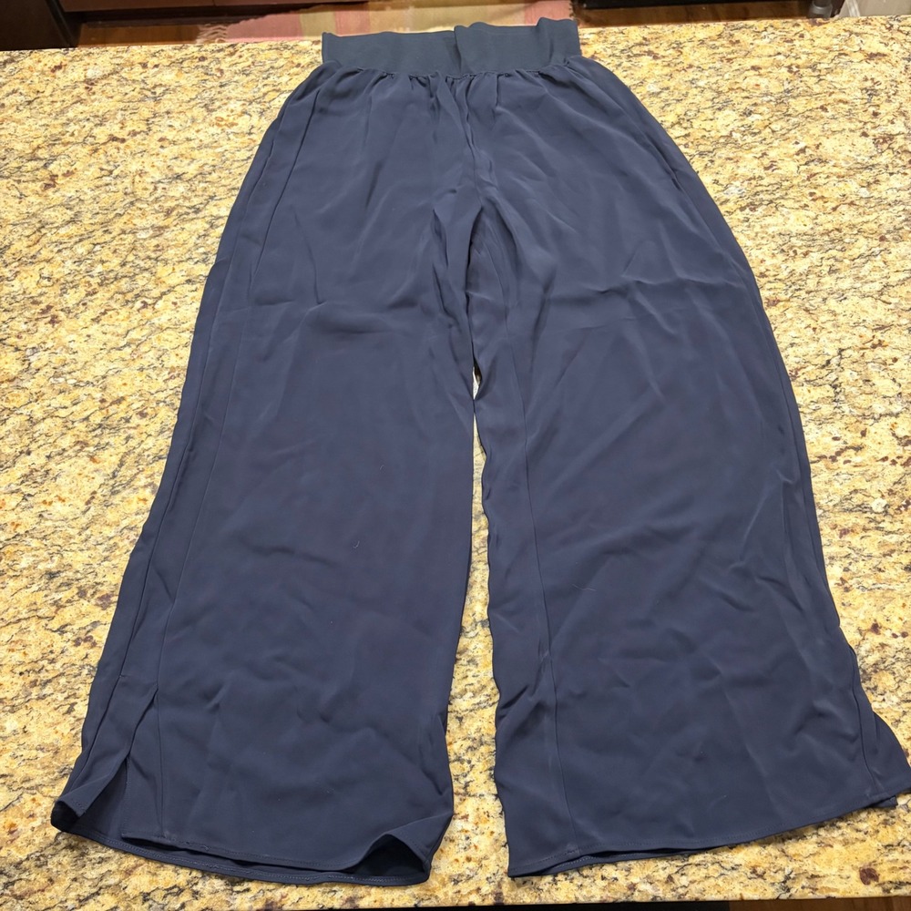 Theory Navy Blue Wide Leg Pull On Elastic Waist Trousers Pants Womens Medium ws